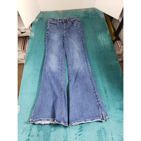 American Eagle Jeans Size 2 Womens Blue Stretch High Rise Boho Flared Wide Leg - Picture 2 of 14
